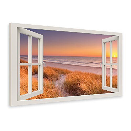 PICSonPAPER Leinwandbild Fenster zum Sonnenuntergang Nordsee, 40 cm x 30 cm, Dekoration, Kunstdruck, Wandbild, Geschenk, Leinwand Natur, Meer, Strand von PICSonPAPER