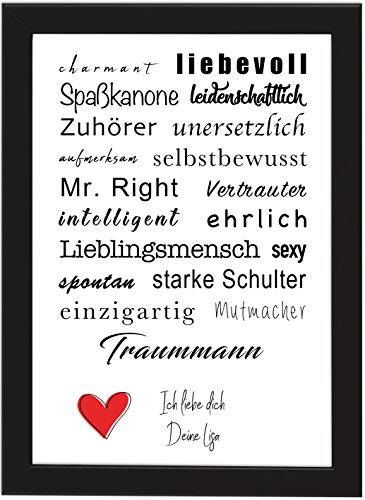 PICSonPAPER Personalisiertes Geschenk für Freund/Ehemann, Poster DIN A4 Traummann, gerahmt mit schwarzem Bilderrahmen, Geburtstag, Poster mit Rahmen, Weihnachten (Traummann) von PICSonPAPER