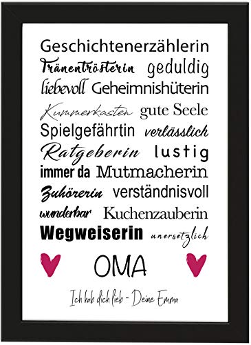 PICSonPAPER Personalisiertes Poster DIN A4 OMA, Geschichtenerzählerin, gerahmt mit schwarzem Bilderrahmen, Geschenk, Poster mit Rahmen, Personalisierbare Poster (Oma) von PICSonPAPER