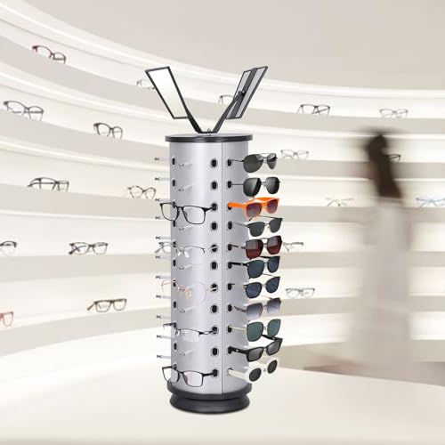 Brillenhalter-Organizer mit Spiegel, 44 Paar Sonnenbrillenständer, um 360° drehbarer Sonnenbrillen-Präsentationsständer, Brillenhalter-Ständer, Laden, Arbeitsplatten-Brillenständer, Brillen-Display-Dr von PINFANSHIJIE