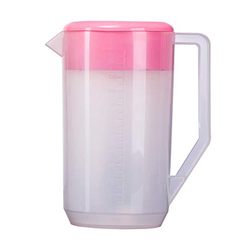 PINFANSHIJIE Wasserkrug, Messkessel mit Skala, Getränkeaufbewahrungsbehälter mit Deckel, Kaltwasserkrug, Kunststoffkrug, Glaskrug/718 (Color : Pink, Size : 2400ML) von PINFANSHIJIE