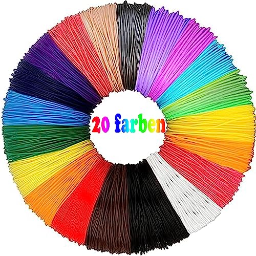 3D Stift Filament 1,75 mm PLA, 3D Pen Filament 20 Farben, je 5M - 3D Stift Farben Packung für Kinder & Erwachsene, 3D Drucker filament 3D-Drucker Filament Nachfüllpackung von PINNKL