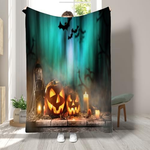 PINNKL Kuscheldecke Flauschig Halloween-Jack-o-Laterne Flanelldecke Kinder 150x200 Retro-Horror 3D-Digitaldruck Decke Weich Bequem Wohndecke Tagesdecke,Sofadecke Für Jungen Erwachsene Geschenk von PINNKL