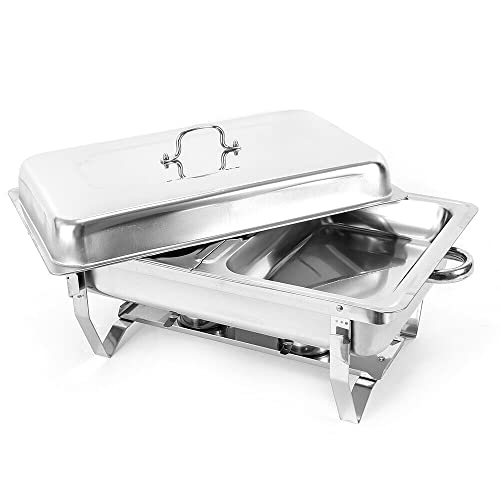 Chafing Dish Speisenwärmer Edelstahl, 7.5 L Buffet-Set Warmhaltebehälter Speisewärmer, Chafing Dishes Wärmebehälter für Catering, Buffet und Party, Silber von PINYELIN