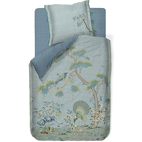 PiP Studio Bettwäsche Japonica Blau Pfau Tiere Natur Bäume Vögel Blumen Blüten Wendedesign, Größe:135 cm x 200 cm von PiP Studio