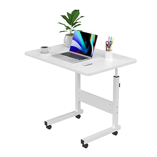 PIPIPOXER 60x40cm Laptoptisch mit Rollen, höhenverstellbarer 69-90cm, Schreibtisch Computertisch Mobiler Stehtisch Überbett-Tisch 360 Drehbaren Tischplatte, Beistelltisch fürs Sofa, Weiß von PIPIPOXER