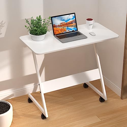 PIPIPOXER 80x40x75cm Laptopständer Computertisch, Laptoptisch mit Rollen, Z Beistelltisch Rollen Schreibtisch Mobiler Stehtisch Überbett-Tisch 360 Drehbaren Tischplatte, Beistelltisch fürs Sofa, Weiß von PIPIPOXER