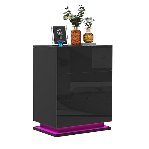 PIPIPOXER Nachttisch Schwarz LED mit 3 Schubladen, Nachttisch Schwarz Hochglanz Nachtkommode Kommode Nachttisch LED Licht Nachtschrank Tisch, Led 16 Farben Beistelltisch für Wohnzimmer, 50x35x68cm PIPIPOXER Nachttisch Schwarz LED mit 3 Schubladen, Nachttisch Schwarz Hochglanz Nachtkommode Kommode Nachttisch LED Licht Nachtschrank Tisch, Led 16 Farben Beistelltisch für Wohnzimmer, 50x35x68cm von PIPIPOXER
