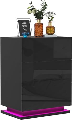 PIPIPOXER Nachttisch mit LED Beleuchtung,Nachttisch Schwarz Hochglanz Nachtkommode Kommode Nachttisch mit 3 Schubladen Nachtschrank für Wohnzimmer,Schlafzimmer, schwarz 50x35x68cm PIPIPOXER Nachttisch mit LED Beleuchtung,Nachttisch Schwarz Hochglanz Nachtkommode Kommode Nachttisch mit 3 Schubladen Nachtschrank für Wohnzimmer,Schlafzimmer, schwarz 50x35x68cm von PIPIPOXER