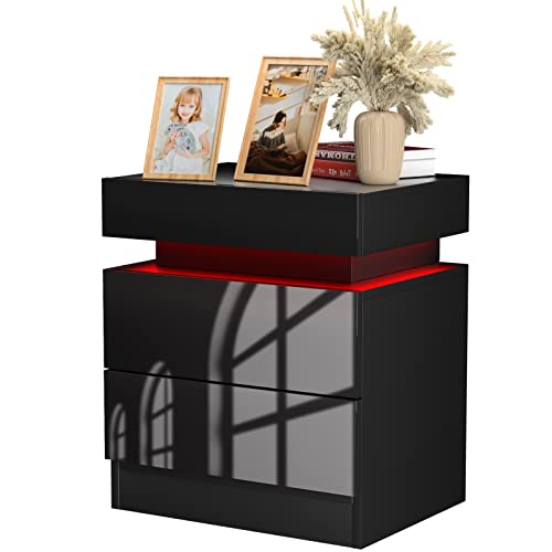 PIPIPOXER Nachttisch mit LED Licht, Beistelltisch in Schwarz mit großen Stauraum,Nachttische mit 2 Schubladen und Hochglanz Kommode Nachtschrank für Wohnzimmer,Schlafzimmer, Schwarz 45x35x52cm PIPIPOXER Nachttisch mit LED Licht, Beistelltisch in Schwarz mit großen Stauraum,Nachttische mit 2 Schubladen und Hochglanz Kommode Nachtschrank für Wohnzimmer,Schlafzimmer, Schwarz 45x35x52cm von PIPIPOXER