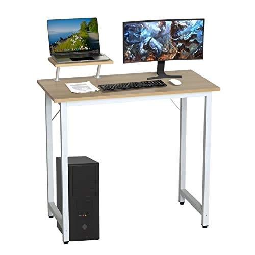 IPIPOXER Schreibtisch Computertisch Laptoptisch, 100x50x74cm Bürotisch mit Monitorständer,Stabiler Pc Tisch Arbeitstisch Desktop aus Holz für Arbeit,Spielen in Schlafzimmer oder Büro(Holzfarbe) von PIPIPOXER