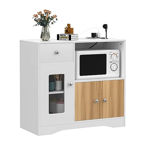 PIPIPOXER Sideboard, Küchenschrank mit Mikrowellenregal und 1 Schubladen Aufbewahrungsschrank, mit 3 Türen, 40 x 80 x 83 cm, für Wohnzimmer, Küche, Esszimmer von PIPIPOXER