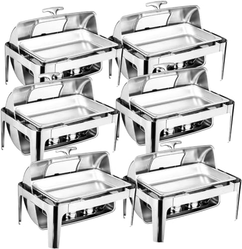 Chafing Dish Buffet-Set, 9 l, isoliert, rechteckig, mit sichtbarem Roll-Top, Lebensmittelschale, Wasserbrennstoffgestell für Hochzeiten, Partys, Bankette, Essen (Größe: 6) von PJGFBYT