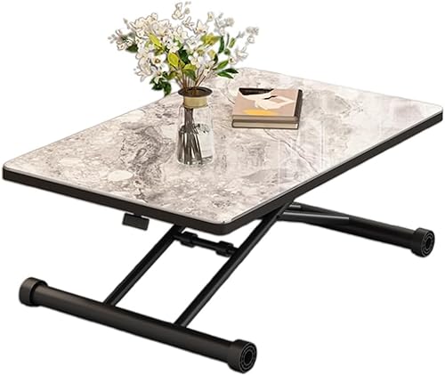 PJGFBYT Couchtisch mit Hebeplatte, lässt sich in einen Esstisch verwandeln, höhenverstellbarer Klapptisch mit Holztischplatte und stabilen Kreuz-Metallbeinen (Größe: 120 x 60 x 10–71 cm, Farbe: A) von PJGFBYT