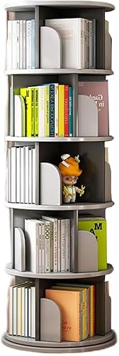 PJGFBYT Drehbares Bücherregal, drehbar, 5 Fächer, multifunktional, 360 Grad drehbar, Bücherregal für Schlafzimmer, Wohnzimmer und Heimbüro (Größe: 50 x 157 cm, Farbe: Grau) von PJGFBYT
