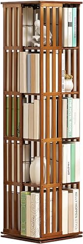 PJGFBYT Drehbares Bücherregal mit 5 Ebenen, braunes Bambus-Bücherregal, bodenstehend, Bücherregale, Aufbewahrung, Organizer, Schrank, Regal (Größe: 5 Ebenen (37 x 37 x 149 cm) von PJGFBYT