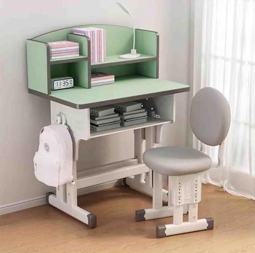 PJGFBYT Höhenverstellbarer Schreibtisch mit Stuhl, Zeichentisch mit Haken, Aufbewahrungsschublade, Multifunktions-Schreibtisch mit verstellbarem Stuhl (Farbe: Grün) von PJGFBYT