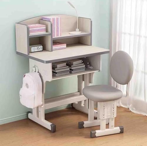 PJGFBYT Höhenverstellbarer Schreibtisch mit Stuhl, Zeichentisch mit Haken, Aufbewahrungsschublade, Multifunktions-Schreibtisch mit verstellbarem Stuhl (Farbe: Holz) von PJGFBYT