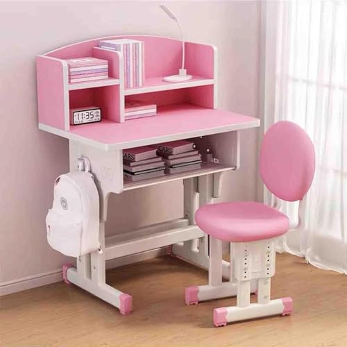 PJGFBYT Höhenverstellbarer Schreibtisch mit Stuhl, Zeichentisch mit Haken, Aufbewahrungsschublade, Multifunktions-Schreibtisch mit verstellbarem Stuhl (Farbe: Pink) von PJGFBYT