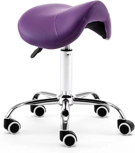 PJGFBYT Hydraulischer Sattelhocker auf Rollen, moderner drehbarer Rollsitz/Salonstuhl für Spa-Massage, bequemer Schönheits-Balance-Stuhl für gesunden Rücken (Farbe: Violett) von PJGFBYT