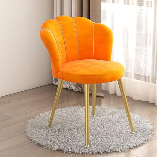 PJGFBYT Kosmetikstuhl mit Rückenlehne, Muschelförmiger Wohnzimmerstuhl mit goldenen Metallbeinen, gepolsterter Stoffsitz, für Wohnzimmer/Ankleidezimmer/Schlafzimmer/Heimbüro/Küche (Farbe: Orange) von PJGFBYT