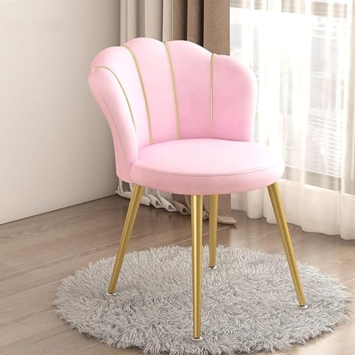 PJGFBYT Kosmetikstuhl mit Rückenlehne, Muschelförmiger Wohnzimmerstuhl mit goldenen Metallbeinen, gepolsterter Stoffsitz, für Wohnzimmer/Ankleidezimmer/Schlafzimmer/Heimbüro/Küche (Farbe: Rosa) von PJGFBYT