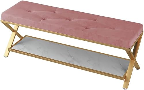 PJGFBYT Schuhbank, Aufbewahrungsbank, Sitzbank für Flur, Haustür, Tür, Wohnzimmer, Schlammzimmer, Eisenrahmen (Größe: 120 cm, Farbe: Rosa) von PJGFBYT