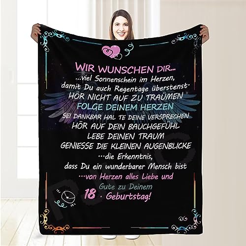 18.Geburtstag Mädchen, Geschenke für 18 Jährige Tochter Schwester Freundin, Spaßgeschenk zum 18. Geburtstag, Personalisierte Nachricht Geburtstag Geschenke Decke, Flauschige Kuscheldecke 150*200cm von PJLJC