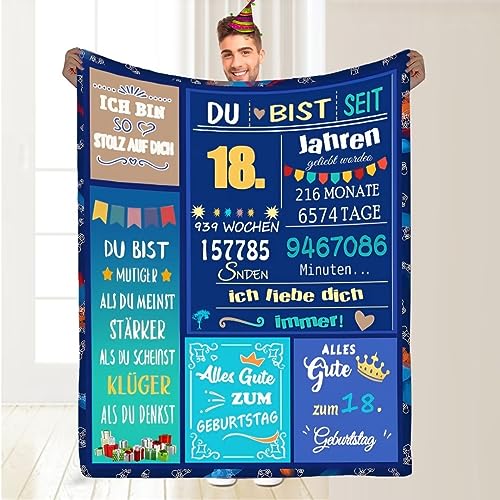 PJLJC Geschenk 18. Geburtstag Junge, 18.Personalisierte Nachricht Geburtstag Geschenke Decke, 18 Geburtstag Junge - Spaßgeschenk Geschenk, Flauschige Kuscheldecke 150 * 220cm von PJLJC