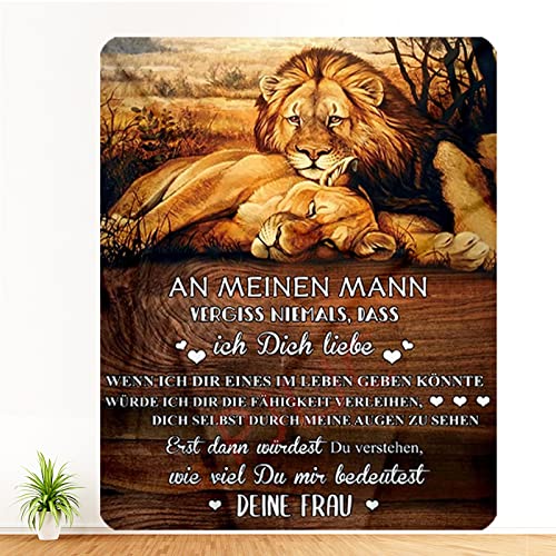 PJLJC Personalisierte für Decke An Meinen Mann, Geschenke zum Hochzeitstag, Geburstag Geschenk für männer, Frau für Mann Deutsche Nachricht Briefdecke Positiv Ermutigen Wohndecke für Couch Bett von PJLJC