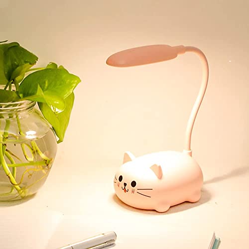 PKKP Schreibtischlampe Kinder, Kawaii Katzen Tischlampe mit USB Aufladung Akku, Faltbar Mini Nachttischlampe LED Augenfreundlich Leselampe Geschenk für Junge, Mädchen,Freudi (Rosa) von PKKP