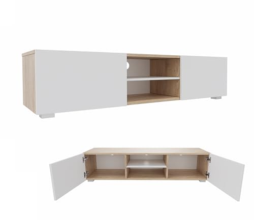 PLATAN ROOM TV Lowboard/Sideboard 140 cm breit Hängeschrank Fernsehschrank TV Kommode mit 2 Türen und offenem Fach in 5 Farbvarianten (Sonoma Eiche/Weiß Matt, 140 cm breit) von PLATAN ROOM