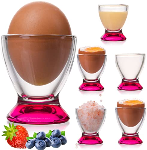 PLATINUX Rosa Eierbecher Set (6-Teilig) aus Glas Eierständer Eierhalter Frühstück Egg-Cup Brunch Geschirrset von PLATINUX
