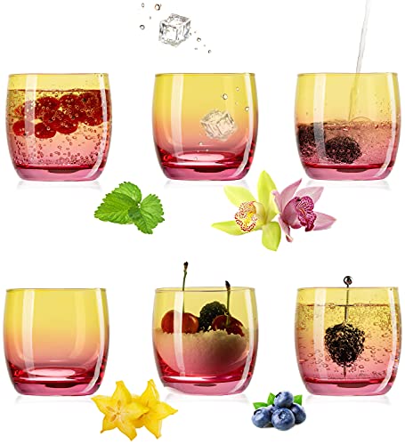 PLATINUX Trinkgläser Gelb-Rosa aus Glas Bunt 200ml (max.320ml) Set 6 Stück Wassergläser Saftgläser Drinkgläser von PLATINUX