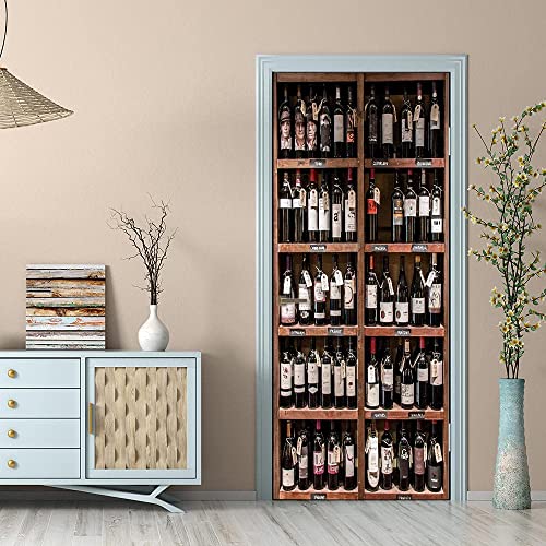 3D Türaufkleber Weinschrank Weinregal Bar 80 X 200 Cm - Türtapete Selbstklebend Türposter - Fototapete 3D Effekt Türfolie Poster Tapete Wandtattoo Diy Selbstklebende Wandbild Pvc Wasserdichte Tapete von PLEETS