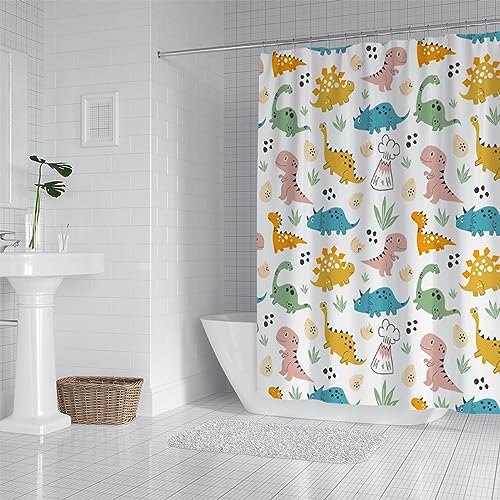 PLEETS Duschvorhänge Cartoon-Dinosaurier Duschvorhang aus Polyester mit 12 Duschvorhangringe Badezimmer Wasserabweisend und Anti-Schimmel waschbare badvorhang 150x180cm von PLEETS