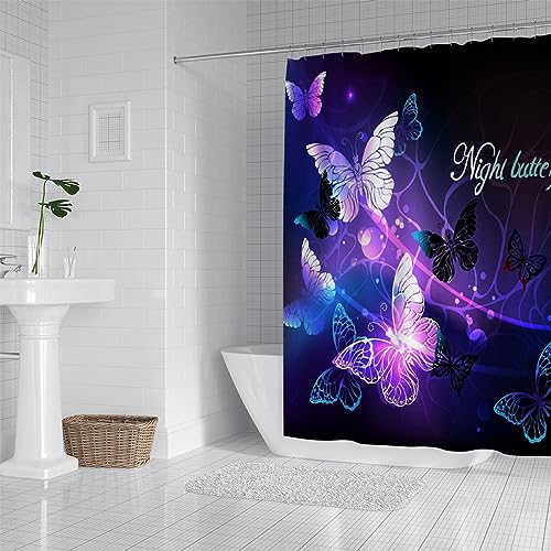 PLEETS Duschvorhänge lila Schmetterling Duschvorhang aus Polyester mit 12 Duschvorhangringe Badezimmer Wasserabweisend und Anti-Schimmel waschbare badvorhang 150x180cm von PLEETS