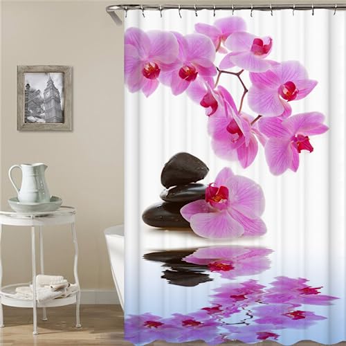 PLEETS Duschvorhang 180x200 cm Fuchsia-Orchidee Duschvorhang Anti Schimmel Digitaldruck Polyester Wasserdichter Duschvorhänge mit 12 Haken, Waschbar Badvorhänge von PLEETS