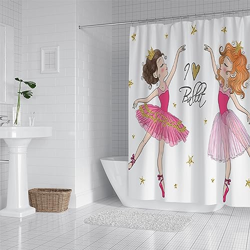 PLEETS Duschvorhang 180x220 cm Ballerina-Mädchen Shower Curtain Polyestergewebe, Wasserdicht, Badezimmervorhänge, Duschvorhänge, Schimmelresistent, Bad Vorhang von PLEETS