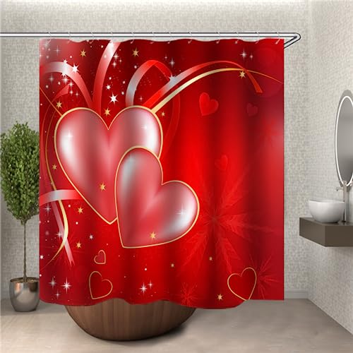 PLEETS Duschvorhang 180x220 cm Rotes Herz-Muster Shower Curtain Polyestergewebe, Wasserdicht, Badezimmervorhänge, Duschvorhänge, Schimmelresistent, Bad Vorhang von PLEETS