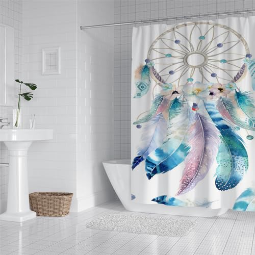 PLEETS Duschvorhang 180x220 cm Traumfänger Shower Curtain Polyestergewebe, Wasserdicht, Badezimmervorhänge, Duschvorhänge, Schimmelresistent, Bad Vorhang von PLEETS