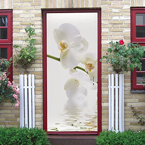 PLEETS Türtapete weiße Orchidee 90 x 200cm Türfolie Selbstklebend TürPoster PVC Türaufkleber Fototapeten Entfernbar Türaufkleber Aufkleber Türdeko Tapete Zuhause Dekor von PLEETS