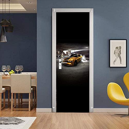 Türaufkleber 3D Gelbes Cooles Auto 90 X 200 Cm Türtapete Selbstklebend Türposter - Fototapete Pvc Türfolie Poster Tapete Meer Aufkleber Diy Selbstklebende Wasserdichte Tapete Wandbild - von PLEETS