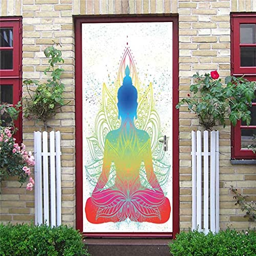 Türaufkleber Selbstklebend Türtapete 3D - Abstrakte Buddha-Yoga-Kunst 77 X 200 Cm -Türfolie Tür Poster Stickers - Kinderzimmer, Küche, Wohnzimmer, Schlafzimmer, Arbeitszimmer, Bürotür, Foto, Tür-Wand von PLEETS