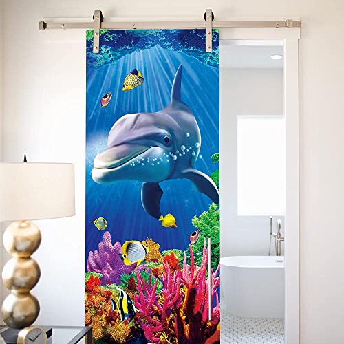 Türtapete Selbstklebend 3D Pvc Wasserdichte Abnehmbare,Türaufkleber Für Tür Deko Wohnzimmer/Schlafzimmer/Küche/Bad, Türposter- Unterwasser-Delfin 77 X 200 Cm -Türkunst-Türfotos-Türwandaufkleber-Türma von PLEETS