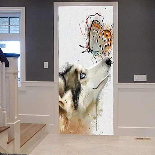 Türtapete Selbstklebend Tier Hund Insekt Schmetterling 77 X 200 Cm Türtapete Selbstklebend Türposter,Fototapete Selbstklebend 3D Pvc Türaufkleber Diy Türbild,Türfolie Poster Tapete - Türkunst - Türf von PLEETS