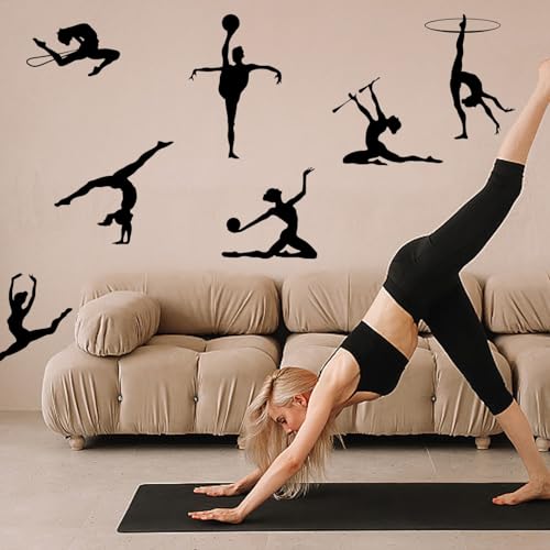 PLIGREAT 2 Blätter Großformat Frauen Gymnastik Wandaufkleber Schwarz Tanz Silhouette Abnehmbare DIY Wandtattoo für Mädchen Schlafzimmer Tanz Turner Training Zimmer Wanddekoration von PLIGREAT