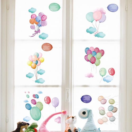 PLIGREAT 9 Blatt Bunte Luftballon-Fensteraufkleber Statische Fensteraufkleber für Kindertagesstätte Schlafzimmer Spielzimmer Klassenzimmer Fensterdekoration Haus Innenfenster DIY Dekoration von PLIGREAT