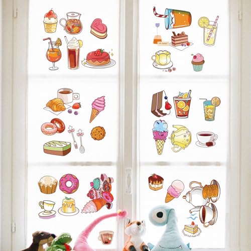 PLIGREAT 9 Blatt bunte Eiscreme Dessert Fensteraufkleber, statische Fensteraufkleber für Cafe Dessert Shop Küche Kinderzimmer Fensterdekoration Home Indoor Fenster DIY Dekoration von PLIGREAT