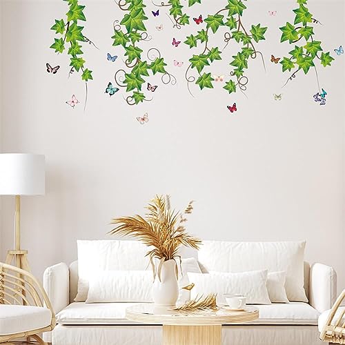 PLIGREAT Grüner Efeu Blätter Reben Pflanzen Schmetterling Wandaufkleber für Wohnzimmer Schlafzimmer TV Hintergrund Dekoration Abnehmbare Vinyl Wandtattoos Sommer Florist Cafe Home Wall Art Decor von PLIGREAT